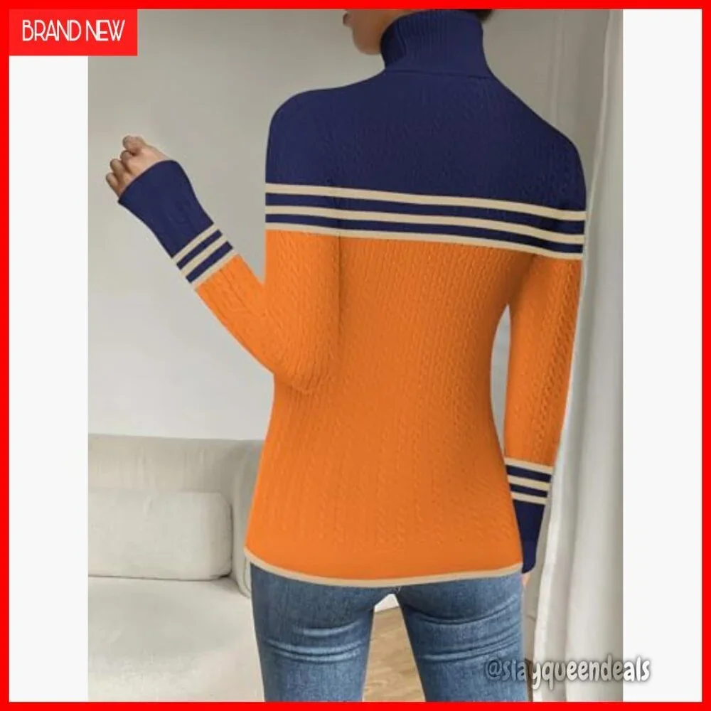 Turtleneck Cable Knit Pullover Sweater Long Sleeve Slim Fit Fall Winter